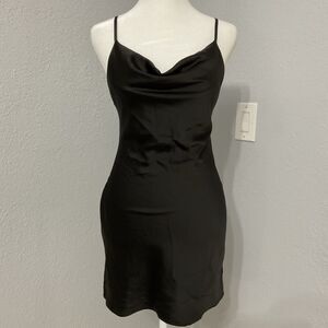 Urban Outfitters Mini Silk Slip Cowl Neck Black Dress Size XS